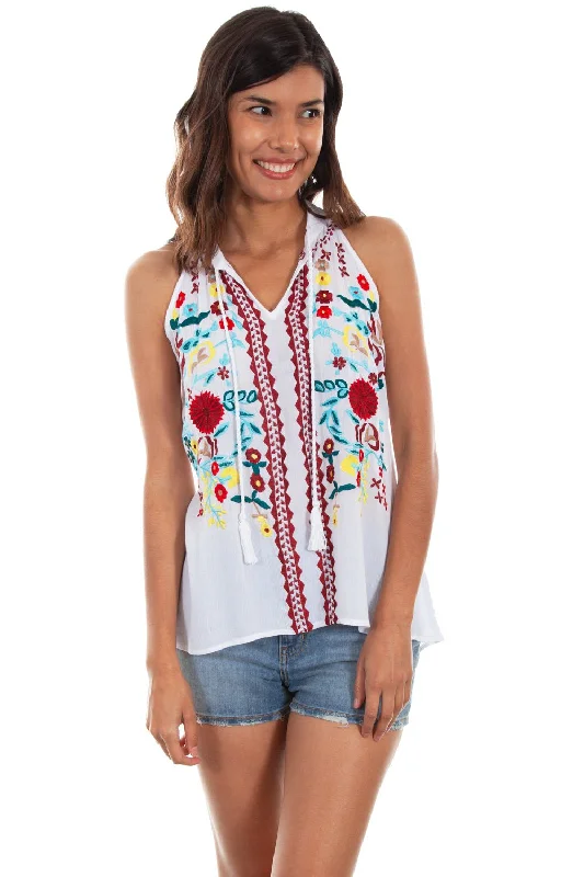 Scully Womens White Multi 100% Viscose Rick Rack Tank Top