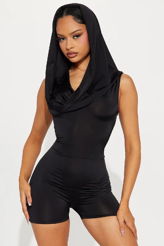 Secretive Hooded Romper - Black