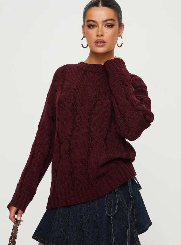 Alfey Cable Knit Sweater Burgundy