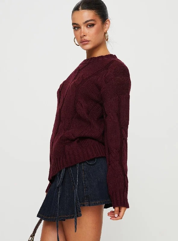 Alfey Cable Knit Sweater Burgundy