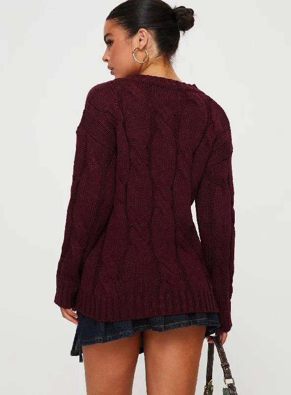 Alfey Cable Knit Sweater Burgundy