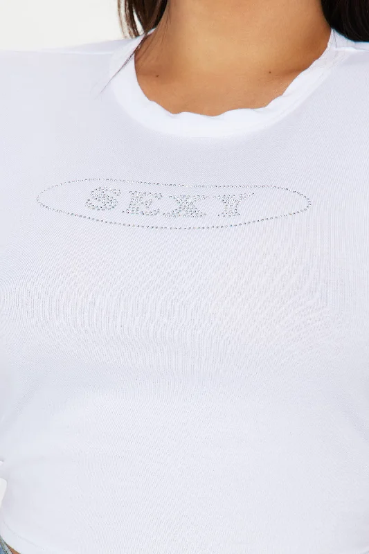 Sexy Thing Rhinestone Tee - White