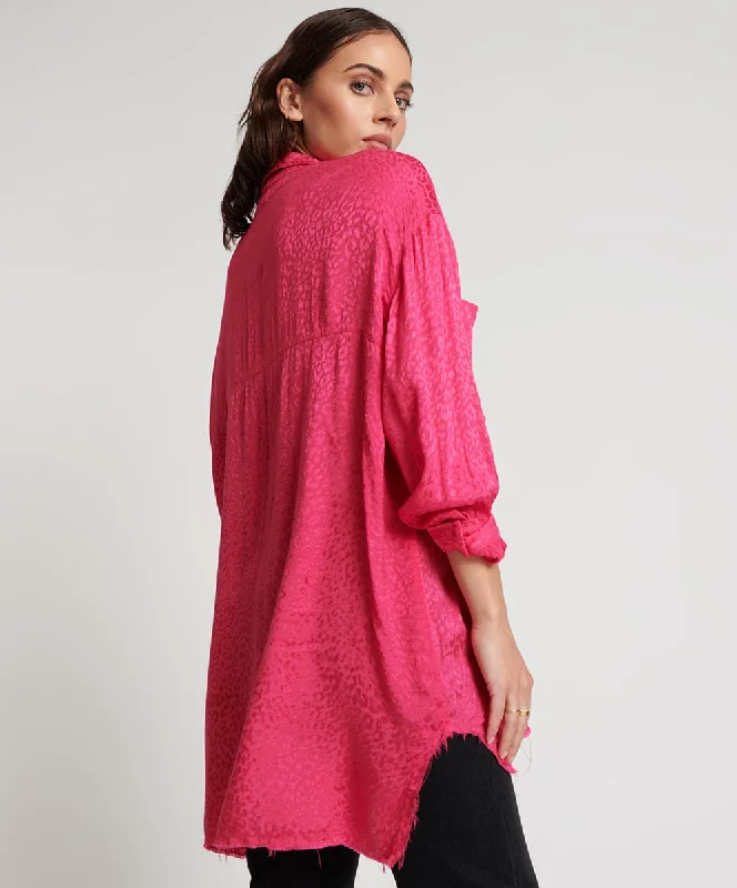 SHOCKING PINK JACQUARD LONGLINE SHIRT