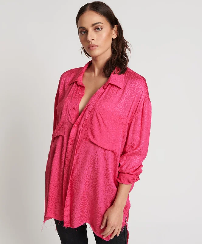 SHOCKING PINK JACQUARD LONGLINE SHIRT