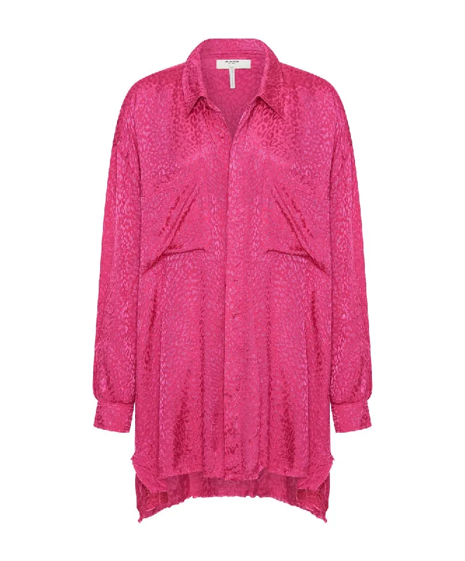 SHOCKING PINK JACQUARD LONGLINE SHIRT