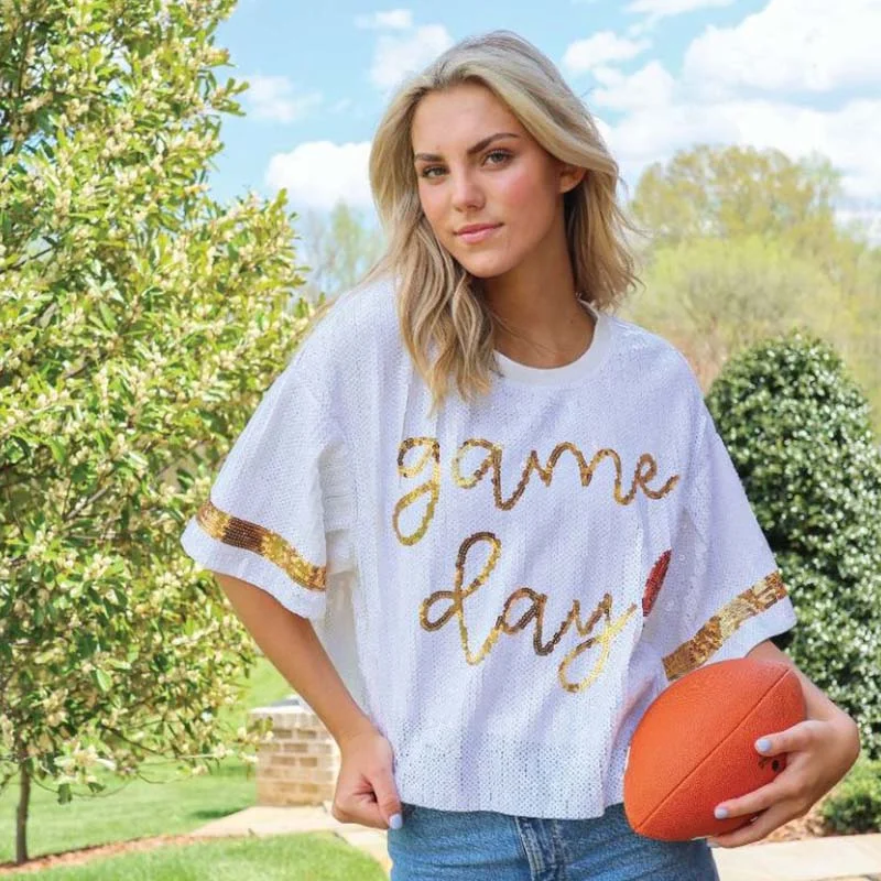 Sequin Game Day Top in White