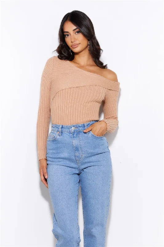 Snowflakes Falling Knit Top Tan