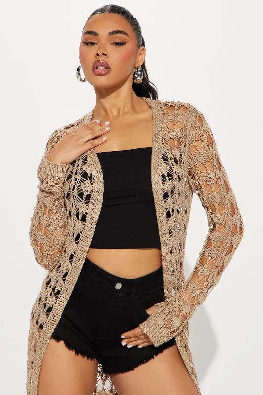 Somewhere Tropical Crochet Cardigan  - Tan