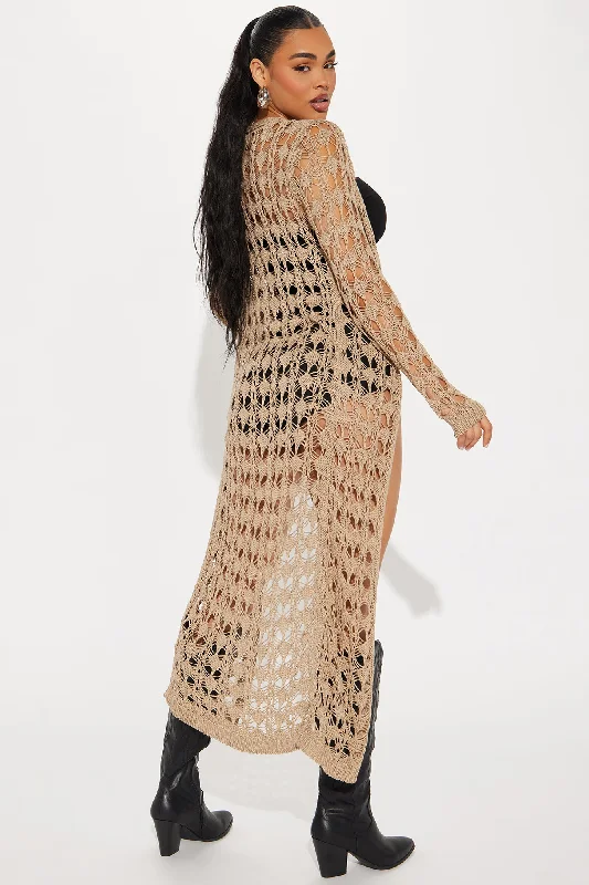 Somewhere Tropical Crochet Cardigan  - Tan