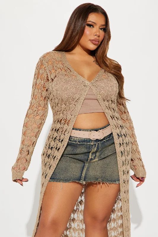 Somewhere Tropical Crochet Cardigan  - Tan