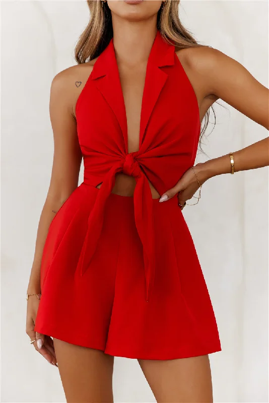 Springtime Picnic Party Halter Romper Red