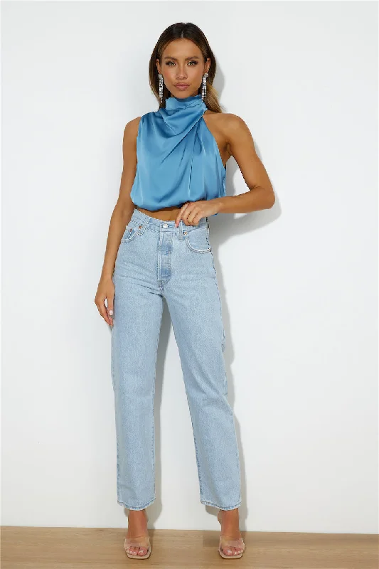 Stay Patient Crop Top Blue