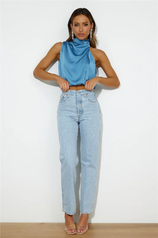 Stay Patient Crop Top Blue