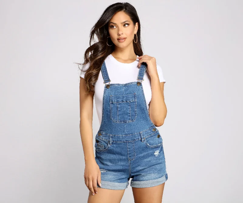 Stylishly Distressed Denim Shortalls