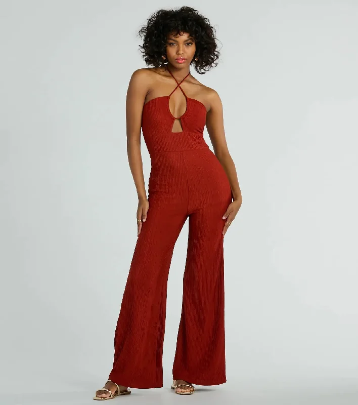 Sunny Energy Halter Cut Out Wide Leg Jumpsuit