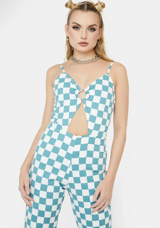 Teal Checkered Flash Jumpsuit