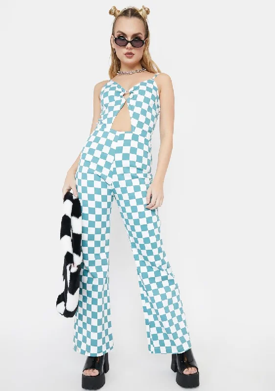 Teal Checkered Flash Jumpsuit