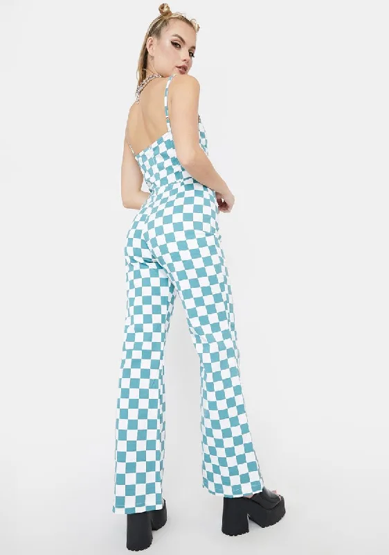 Teal Checkered Flash Jumpsuit