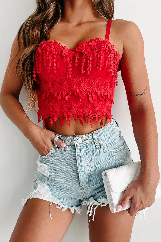 The Devil You Know Crochet Lace Bustier Crop Top (Red)