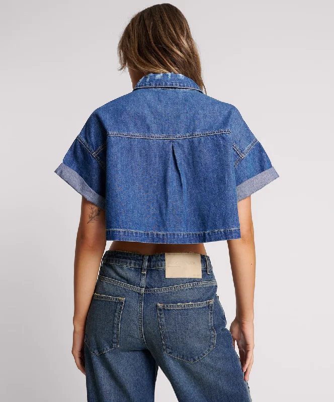 TRUE BLUE CROPPED WESTERN SHIRT