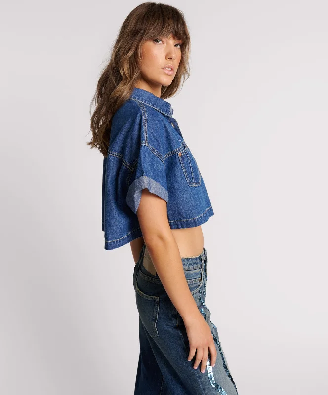 TRUE BLUE CROPPED WESTERN SHIRT