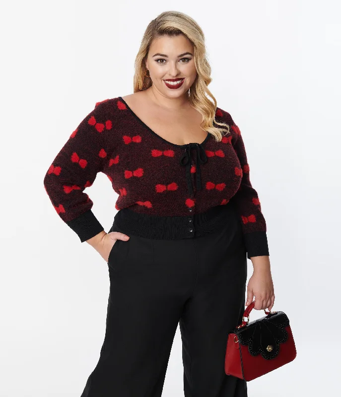 Unique Vintage Plus Size Black & Red Bows Dandy Cardigan