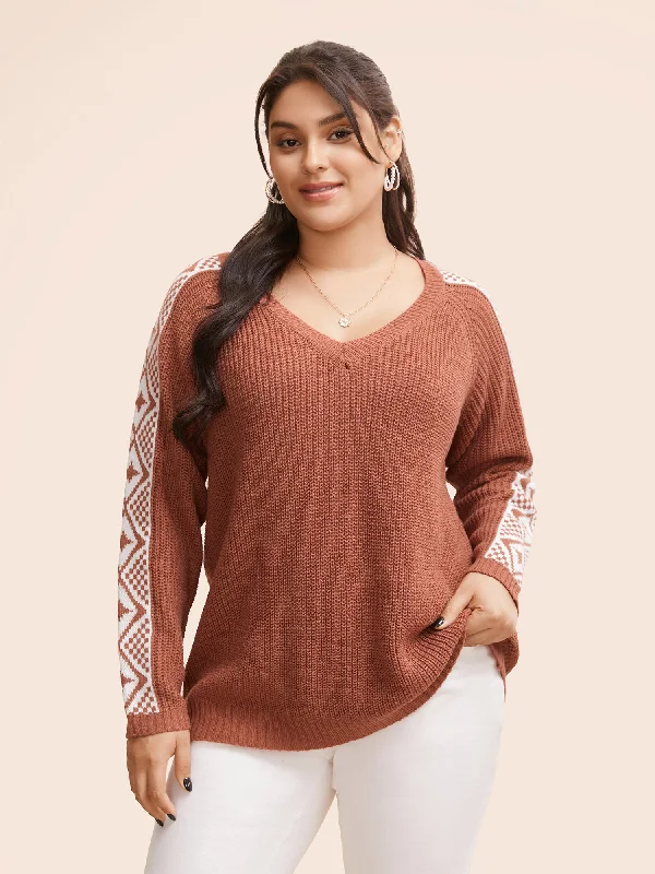 V Neck Bandana Raglan Sleeve Pullover