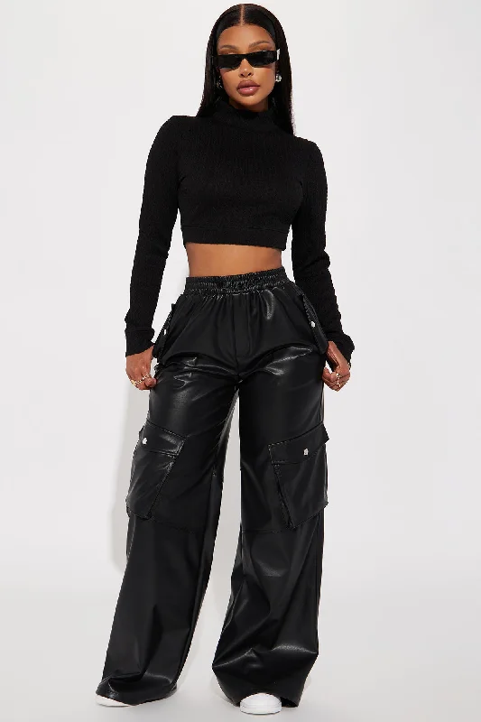 Valencia Faux Leather Cargo Pant - Black