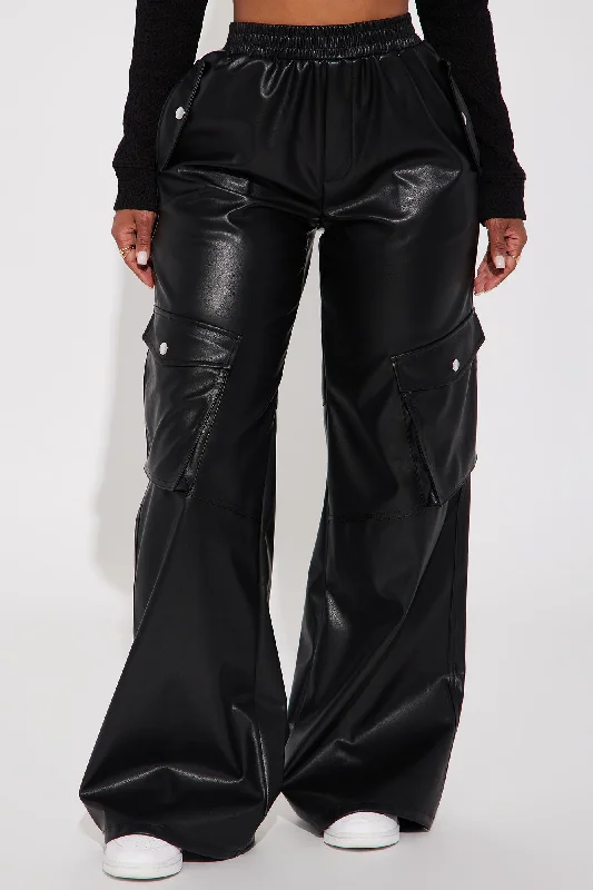 Valencia Faux Leather Cargo Pant - Black