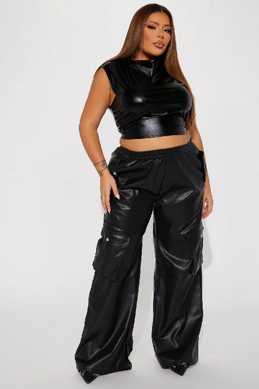 Valencia Faux Leather Cargo Pant - Black