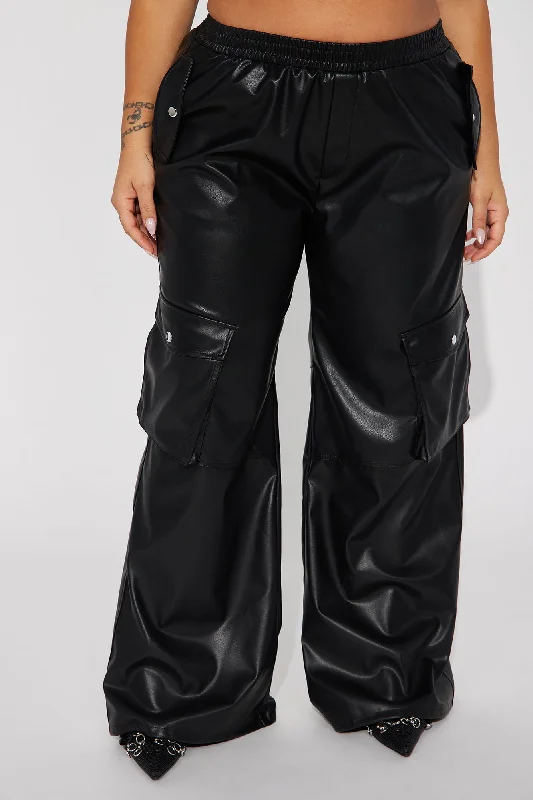 Valencia Faux Leather Cargo Pant - Black