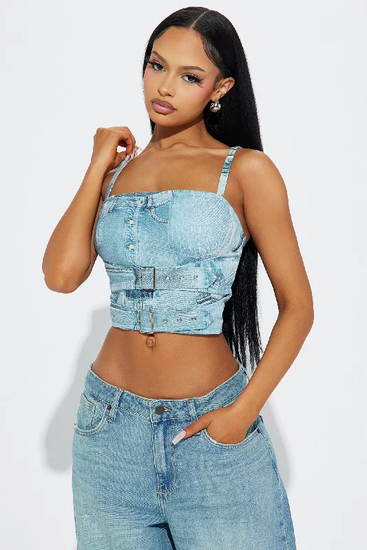 Venice Blvd Denim Print Top - Blue/combo