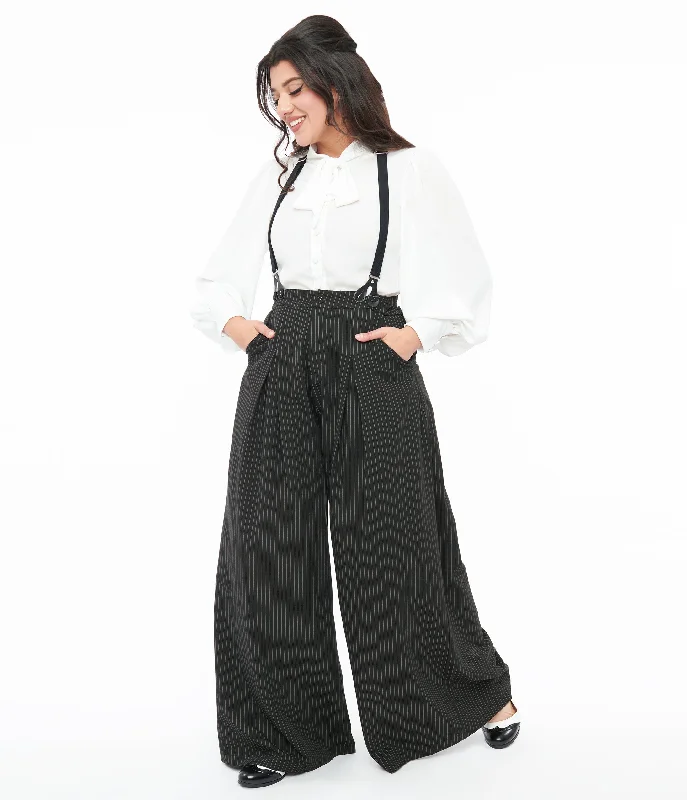 Voodoo Vixen Black & White Pinstripe Suspender Trousers