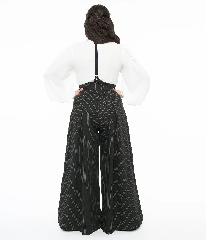 Voodoo Vixen Black & White Pinstripe Suspender Trousers