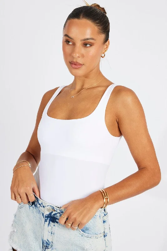 White Bodysuit Scoop Neck Seamless