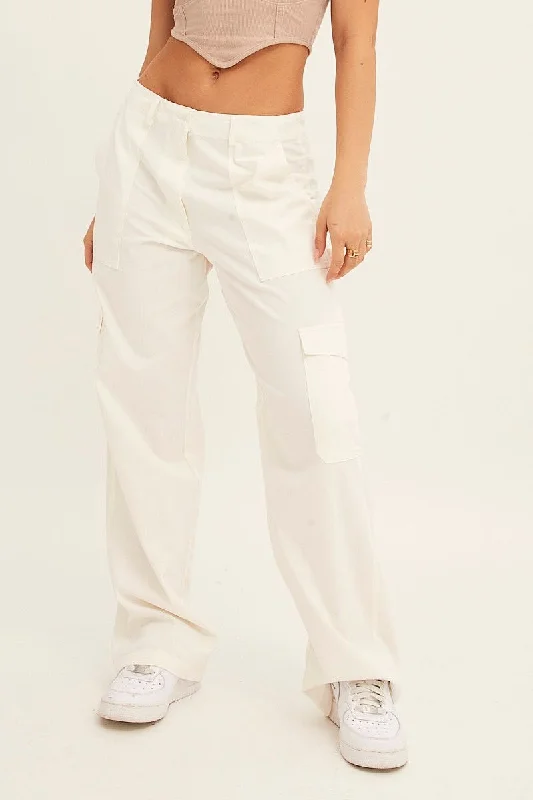 White Cargo Pant Mid Rise