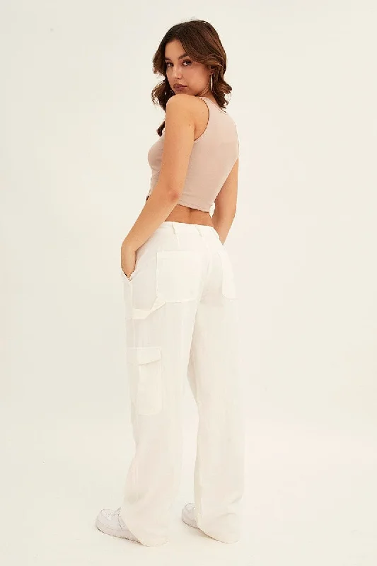 White Cargo Pant Mid Rise