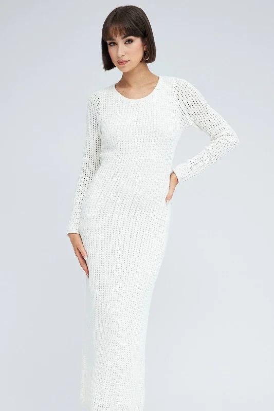 White Crochet Maxi Knit Dress