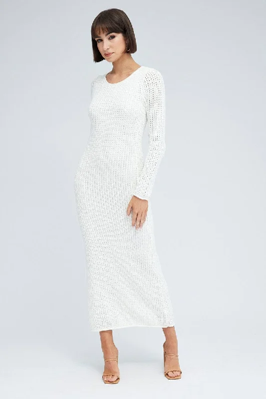 White Crochet Maxi Knit Dress