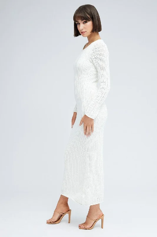 White Crochet Maxi Knit Dress