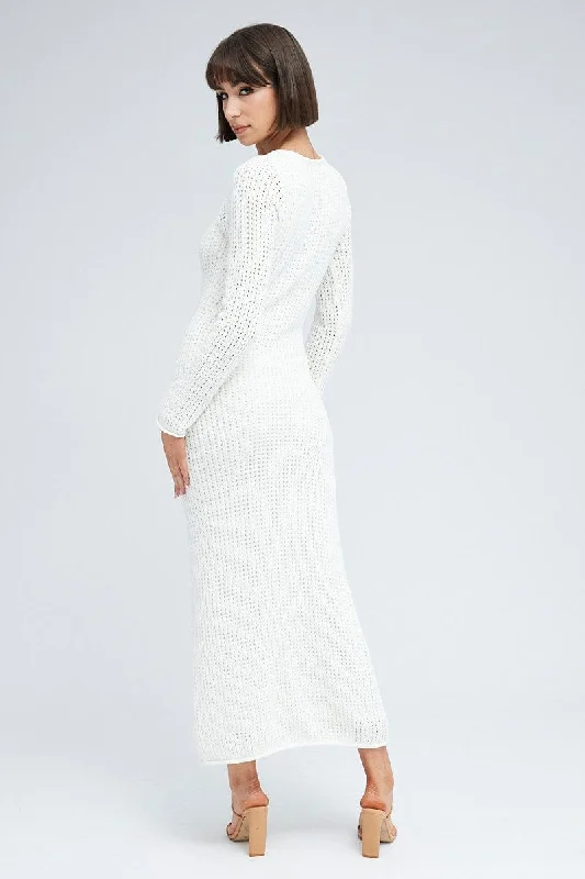 White Crochet Maxi Knit Dress