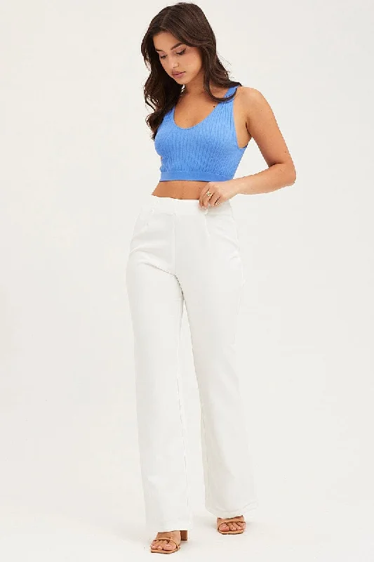 White Flare Pants Mid Rise