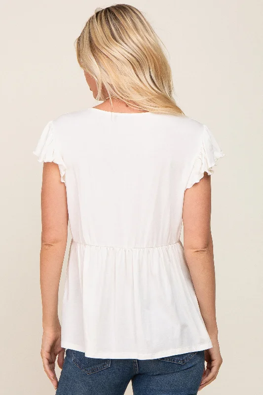 White Flutter Sleeve V-Neck Top