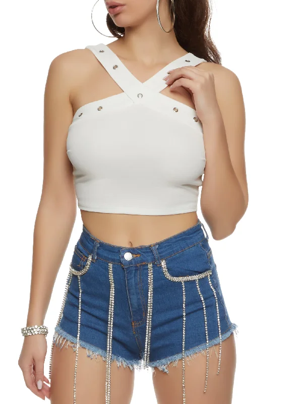 Grommet Trim Crop Top