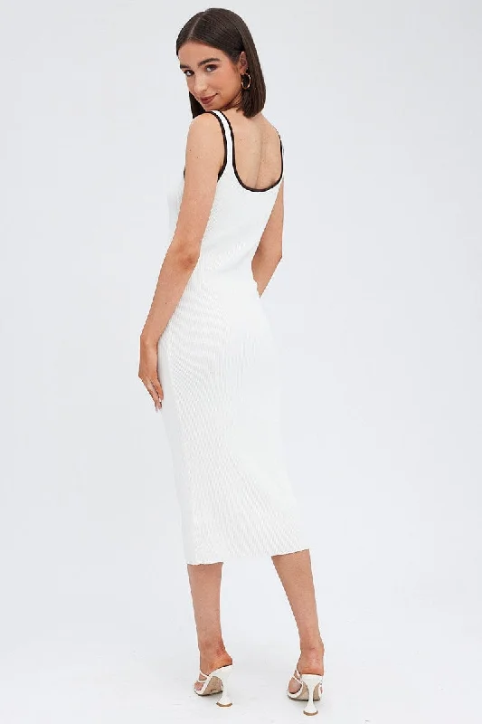 White Knit Dress Sleeveless Sweatheart Midi