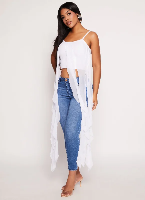 Mesh Ruffle Fringe Cropped Cami