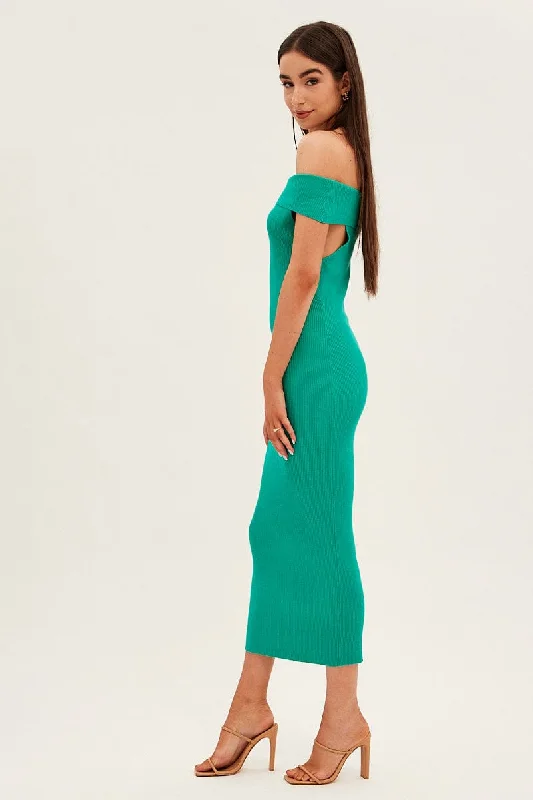 Green Off Shoulder Dress Knit Bodycon Knit