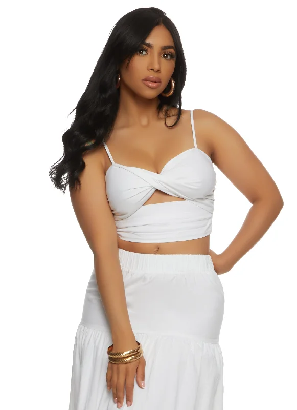 Poplin Twist Front Cut Out Crop Top