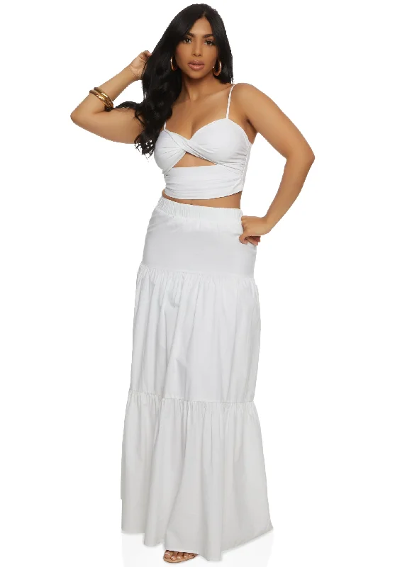 Poplin Twist Front Cut Out Crop Top