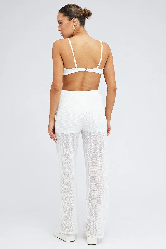 White Wide Leg Pants Elasticated Waist